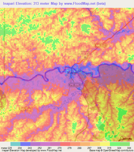 Inapari,Peru Elevation Map