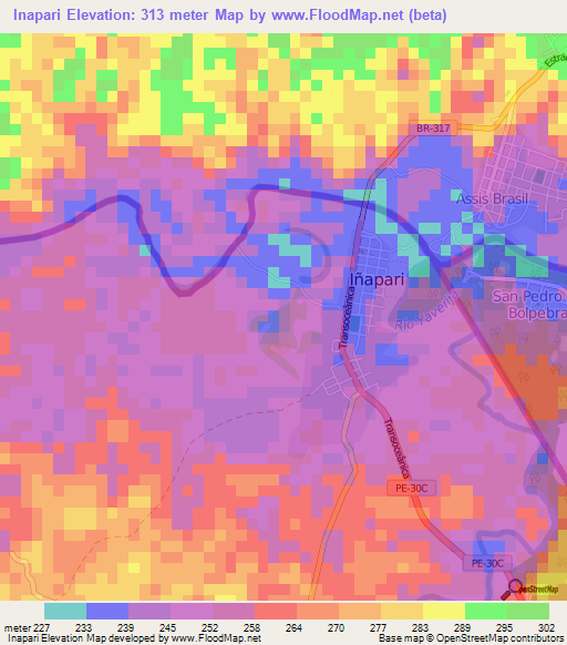 Inapari,Peru Elevation Map