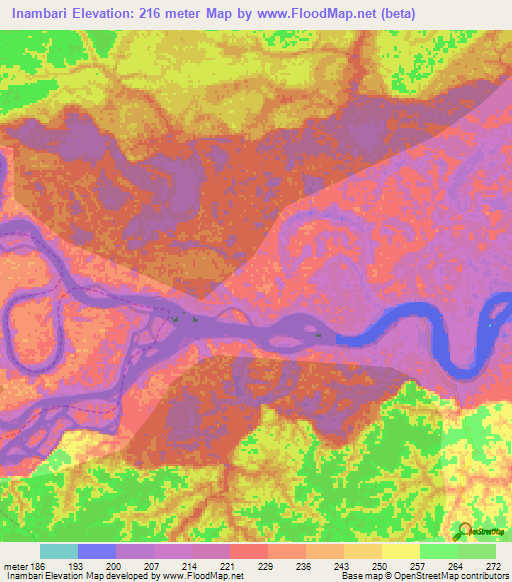 Inambari,Peru Elevation Map