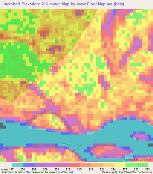 Inambari,Peru Elevation Map