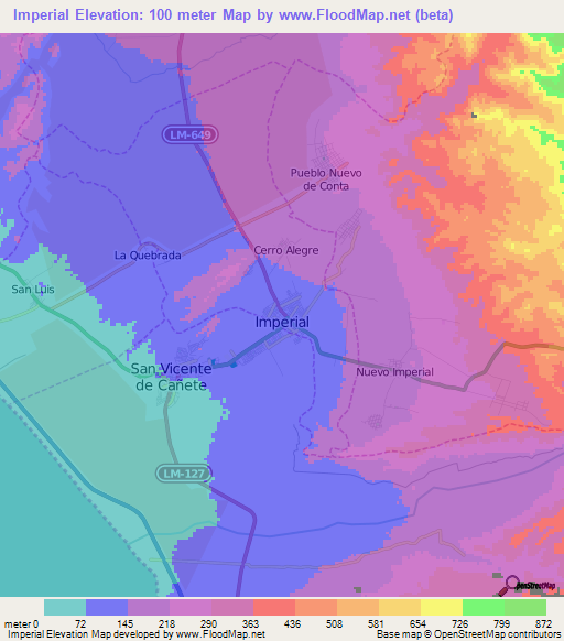 Imperial,Peru Elevation Map