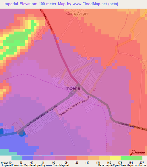 Imperial,Peru Elevation Map