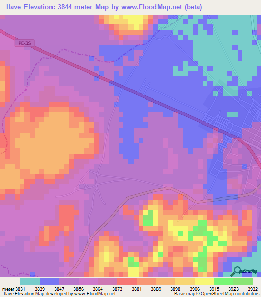 Ilave,Peru Elevation Map