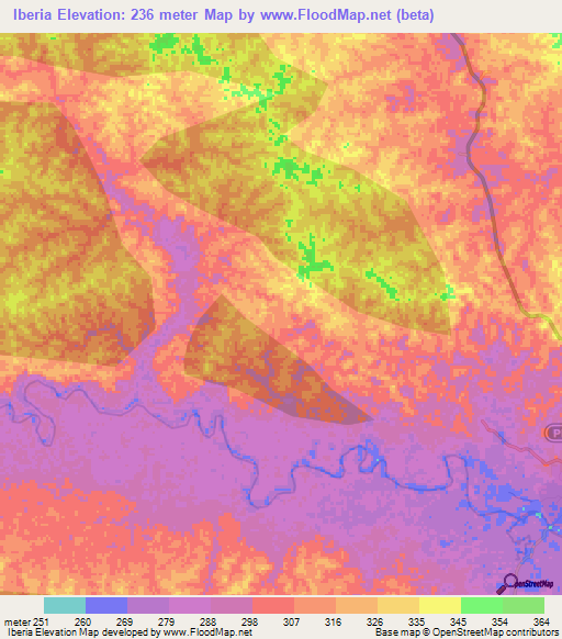 Iberia,Peru Elevation Map