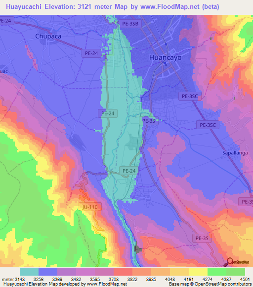 Huayucachi,Peru Elevation Map