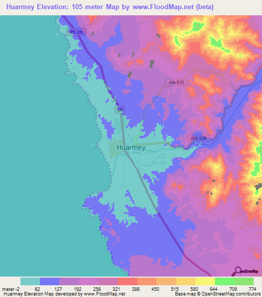 Huarmey,Peru Elevation Map