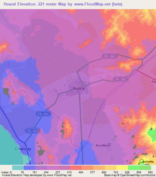 Huaral,Peru Elevation Map