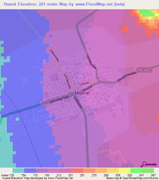 Huaral,Peru Elevation Map
