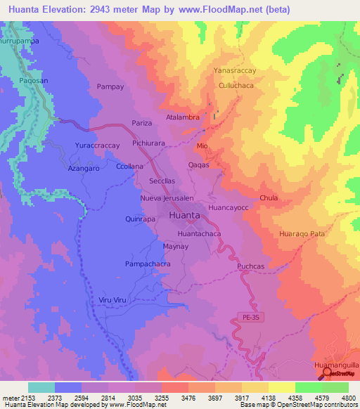 Huanta,Peru Elevation Map