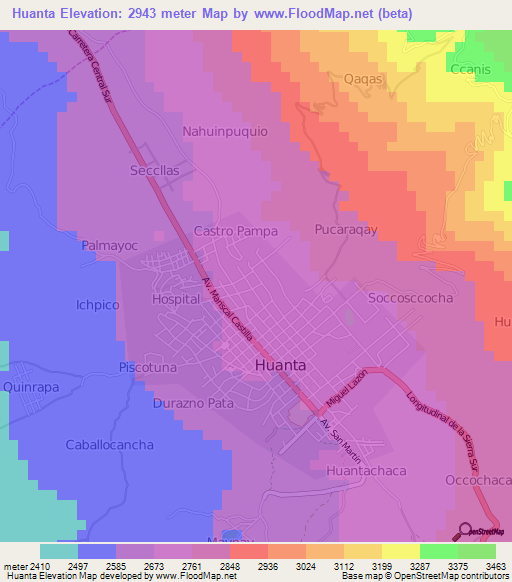 Huanta,Peru Elevation Map