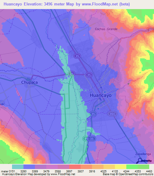 Huancayo,Peru Elevation Map
