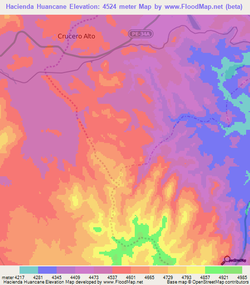 Hacienda Huancane,Peru Elevation Map