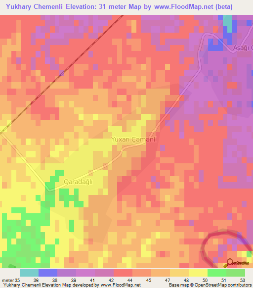Yukhary Chemenli,Azerbaijan Elevation Map