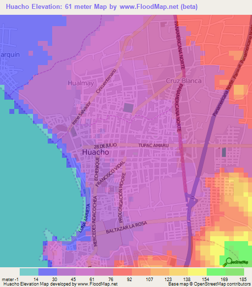 Huacho,Peru Elevation Map