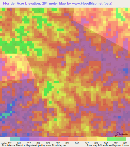 Flor del Acre,Peru Elevation Map
