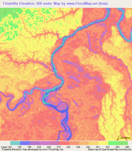 Filadelfia,Peru Elevation Map