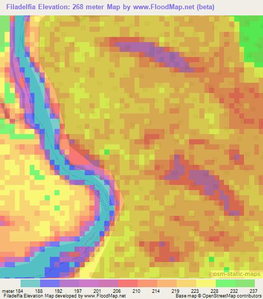 Filadelfia,Peru Elevation Map