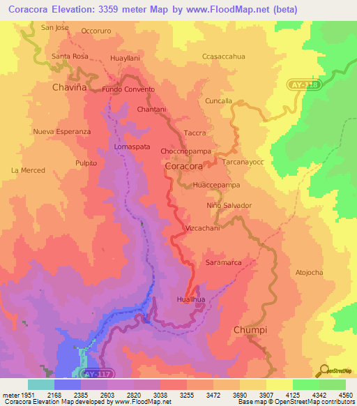 Coracora,Peru Elevation Map