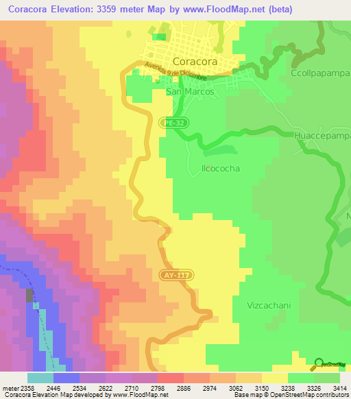 Coracora,Peru Elevation Map