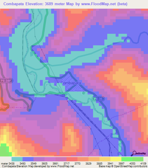 Combapata,Peru Elevation Map
