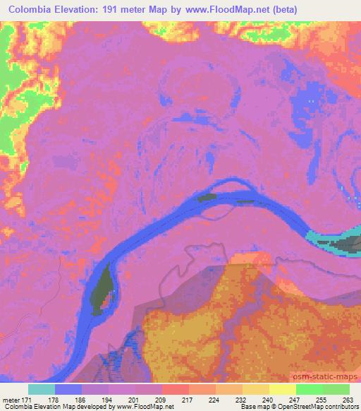 Colombia,Peru Elevation Map