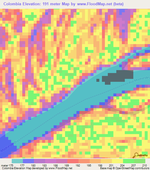 Colombia,Peru Elevation Map