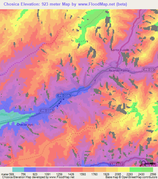 Chosica,Peru Elevation Map