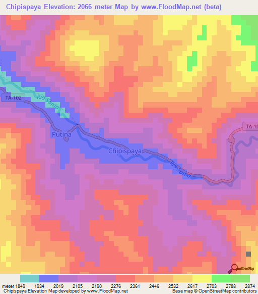 Chipispaya,Peru Elevation Map