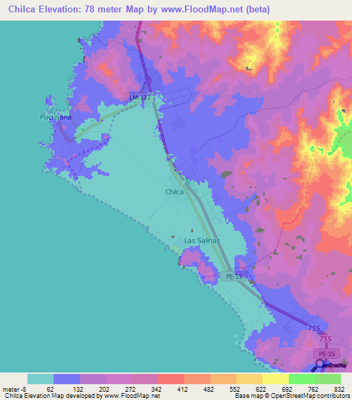 Chilca,Peru Elevation Map