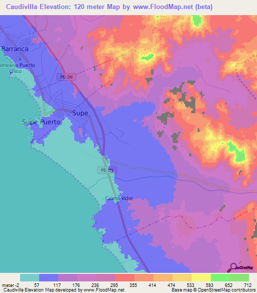Caudivilla,Peru Elevation Map