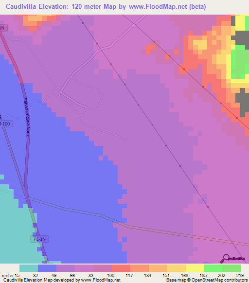 Caudivilla,Peru Elevation Map