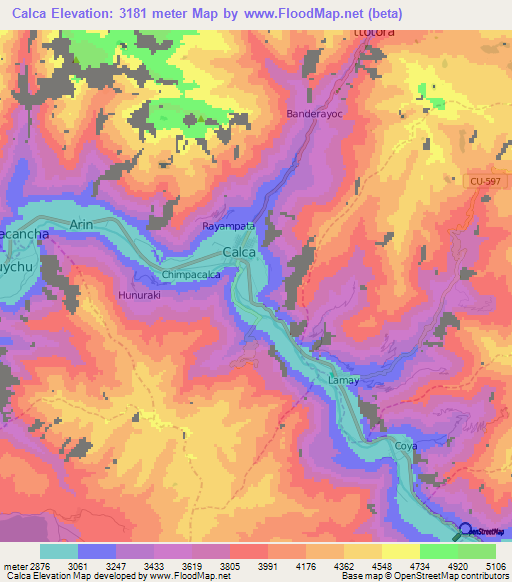Calca,Peru Elevation Map