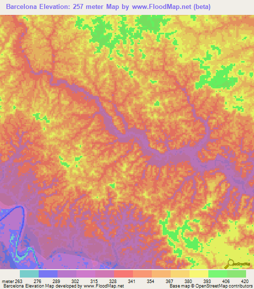 Barcelona,Peru Elevation Map