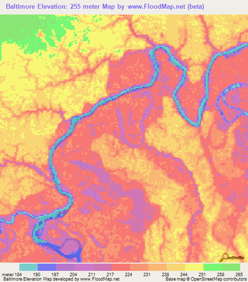 Baltimore,Peru Elevation Map
