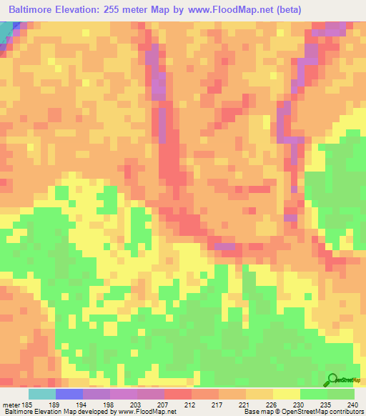 Baltimore,Peru Elevation Map