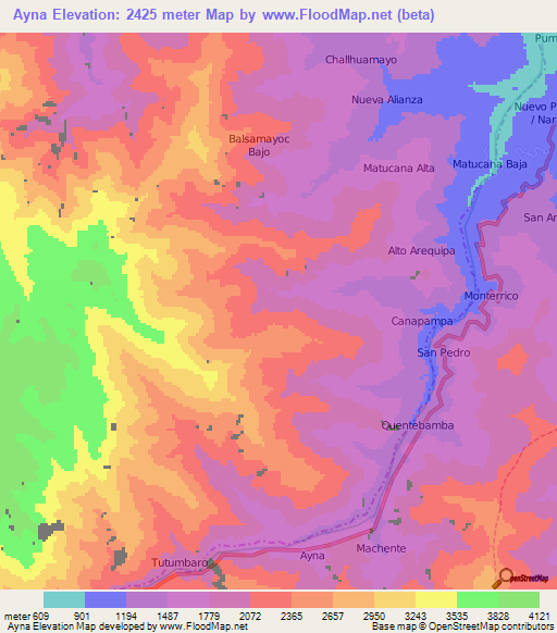 Ayna,Peru Elevation Map