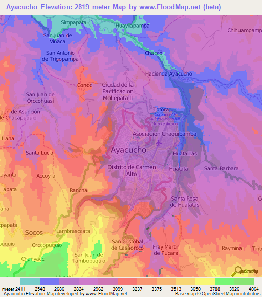 Ayacucho,Peru Elevation Map