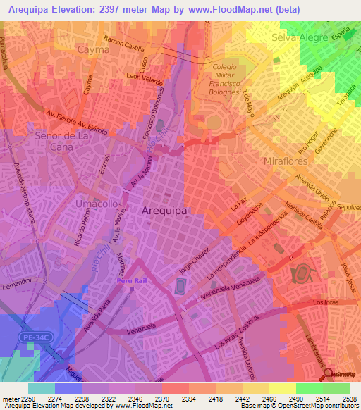 Arequipa,Peru Elevation Map