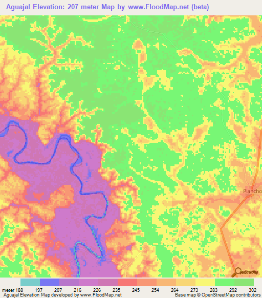 Aguajal,Peru Elevation Map