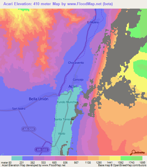 Acari,Peru Elevation Map