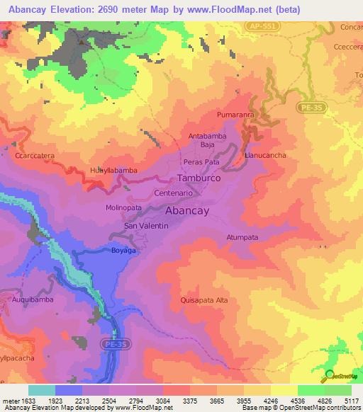 Abancay,Peru Elevation Map