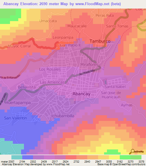 Abancay,Peru Elevation Map