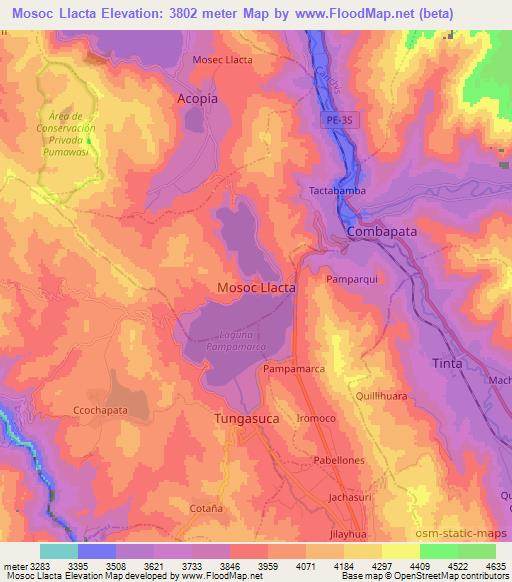 Mosoc Llacta,Peru Elevation Map