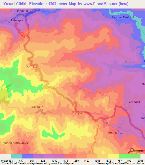 Yuxari Cibikli,Azerbaijan Elevation Map