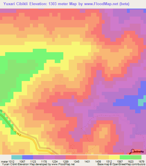 Yuxari Cibikli,Azerbaijan Elevation Map