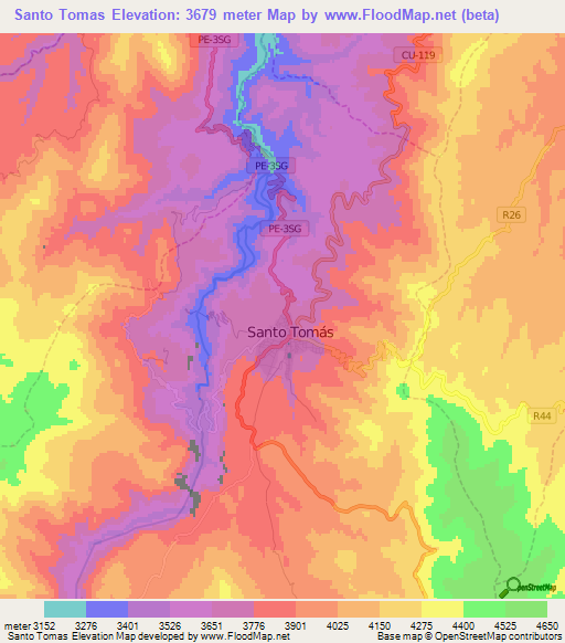 Santo Tomas,Peru Elevation Map