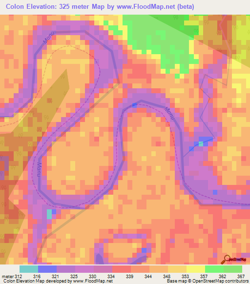 Colon,Peru Elevation Map