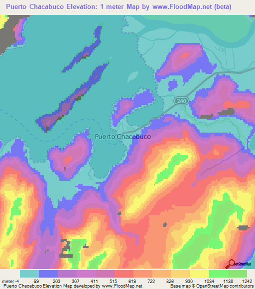 Puerto Chacabuco,Chile Elevation Map