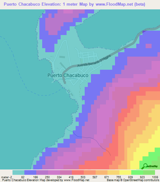 Puerto Chacabuco,Chile Elevation Map
