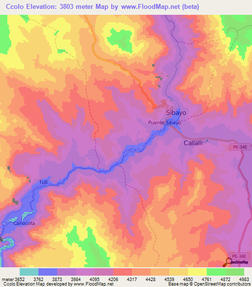 Ccolo,Peru Elevation Map